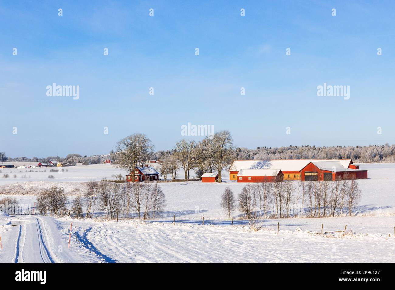 Rural idyll in a wintry landscape Stock Photo