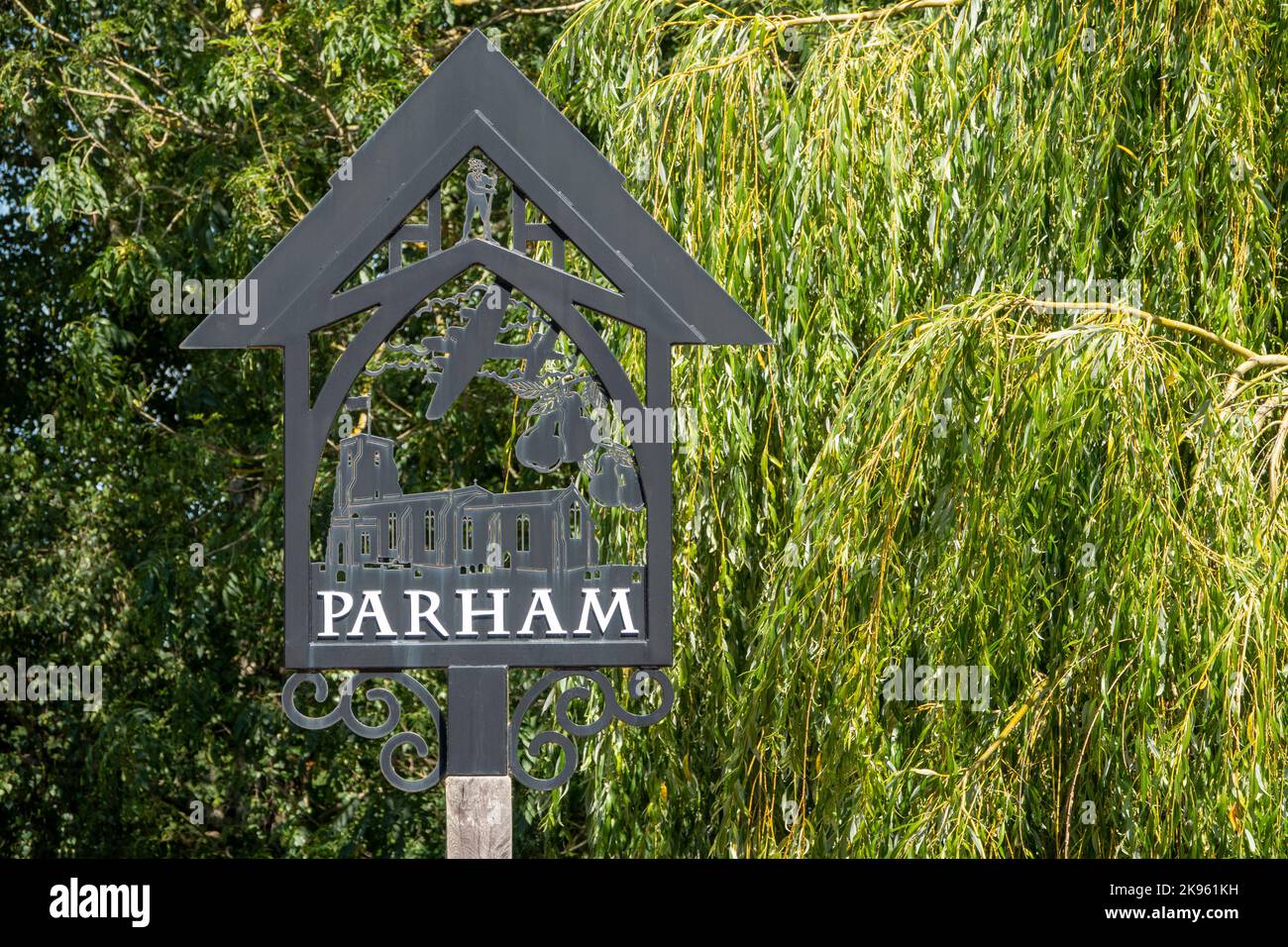 Parham in Suffolk village sign designed and manufactured locally with