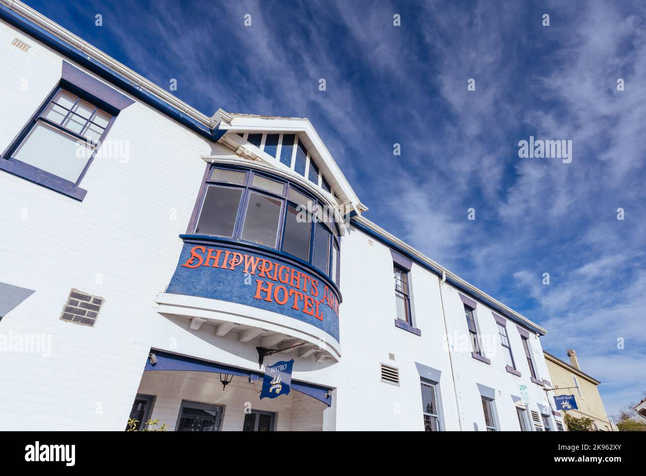 HOBART, AUSTRALIA - SEPTEMBER 15, 2022: Shipwrights Arms Hotel in Battery Point which is a suburb in Hobart, Tasmania, Australia. Famous for its windi Stock Photo