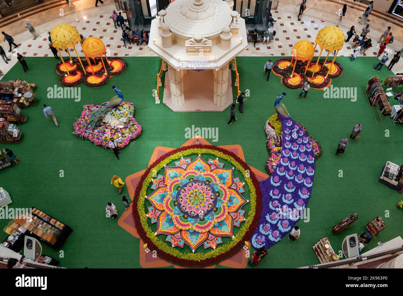 Kuala Lumpur,Malaysia - October 20,2022 :  Colorful Diwali Rangoli decoration in Suria KLCC Kuala Lumpur Malaysia during Deepavali celebration. Stock Photo