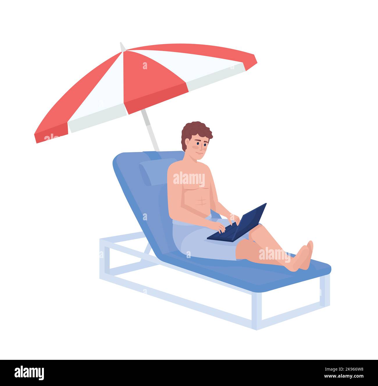 Man working on beach semi flat color vector character Stock Vector