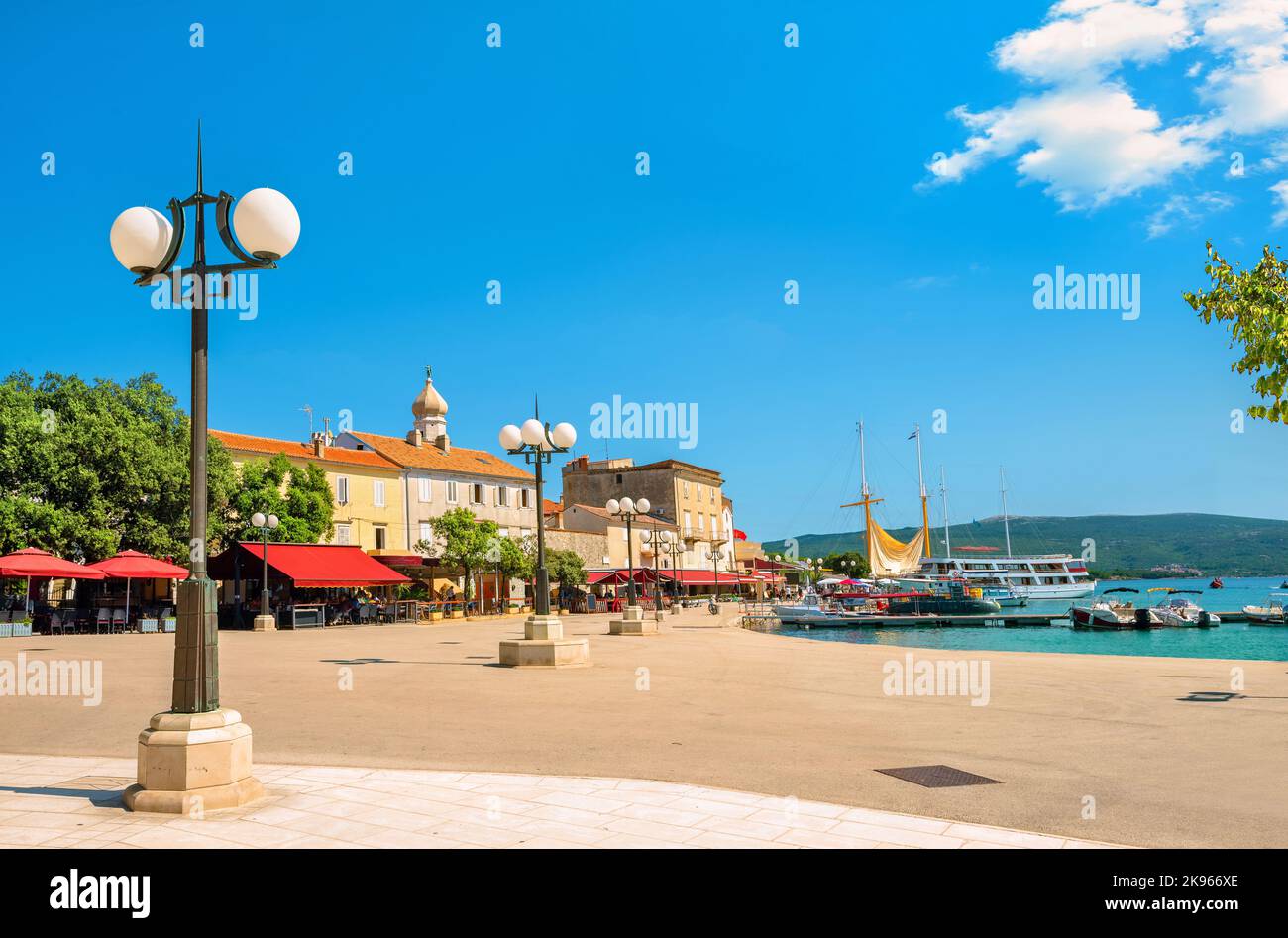 Coastal promenade of mediterranean old town Krk. Island Krk, Croatia Stock Photo