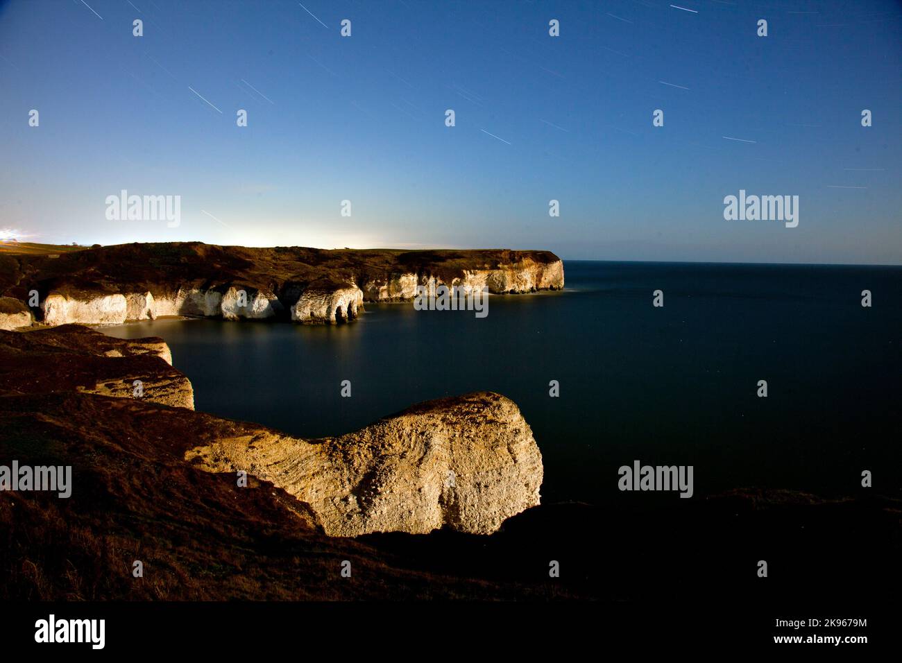 Flamborough Head cliffs and lighthouse Stock Photo