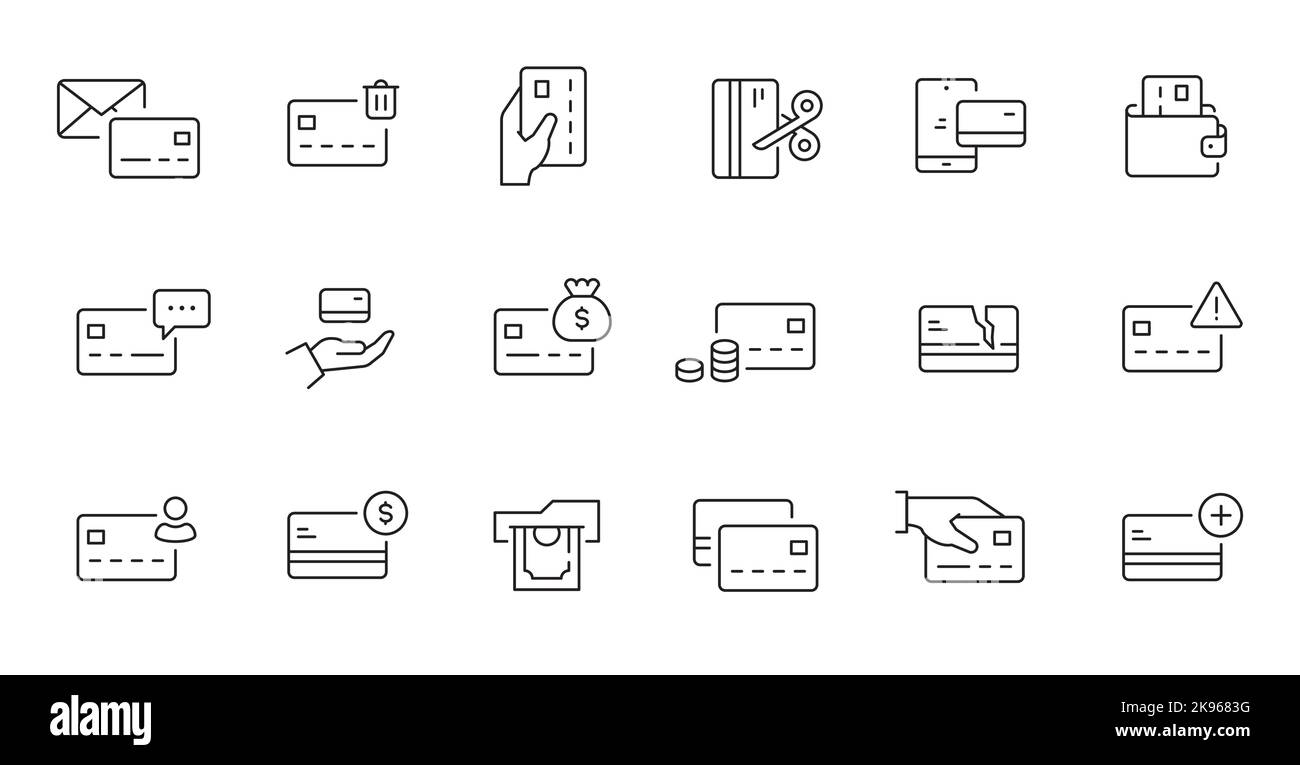 Credit card line icon set. Credit card payment, money transfer, mobile ...
