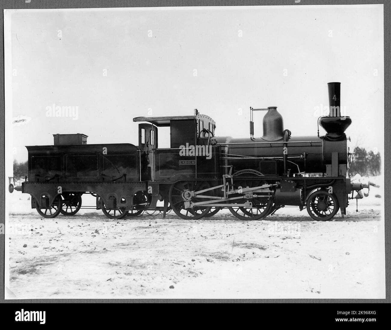 Delivery photo, Skåne Halaland Railway, Shj Lok 4 'Laholm', made in 1884 by Nohab. In 1896, the locomotive was sold to the State Railways and got Littera SJ VKBD 489. It was scrapped in 1915. Stock Photo