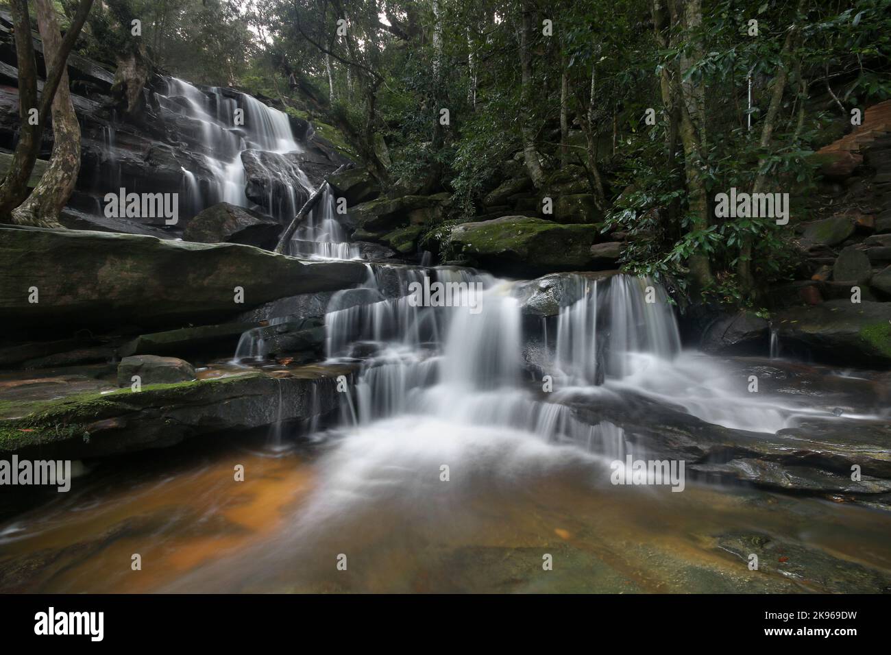 A long exposure shot of the Somersby Falls waterfall, NSW Central Coast, Australia Stock Photo