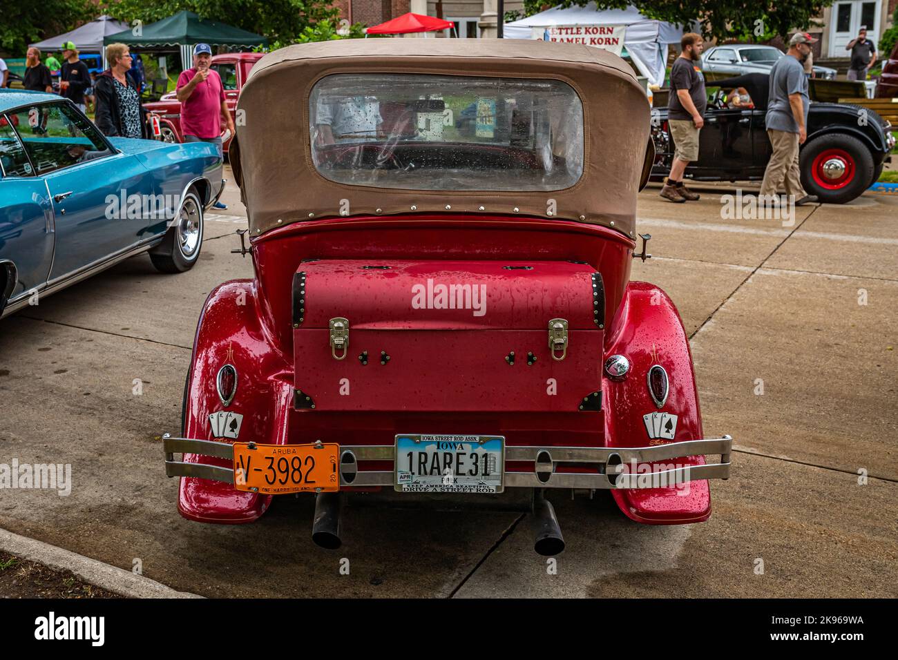 Des Moines, IA - July 01, 2022: High perspective rear view of a 1931 Ford Model A Phaeton at a local car show. Stock Photo