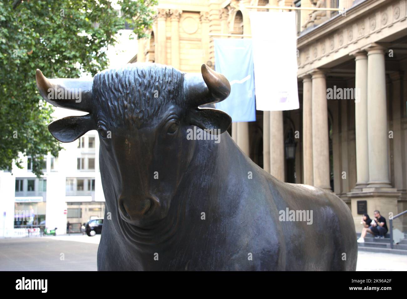 Close up of the bull art installation in front of the stock exchange in Frankfurt. Stock Photo