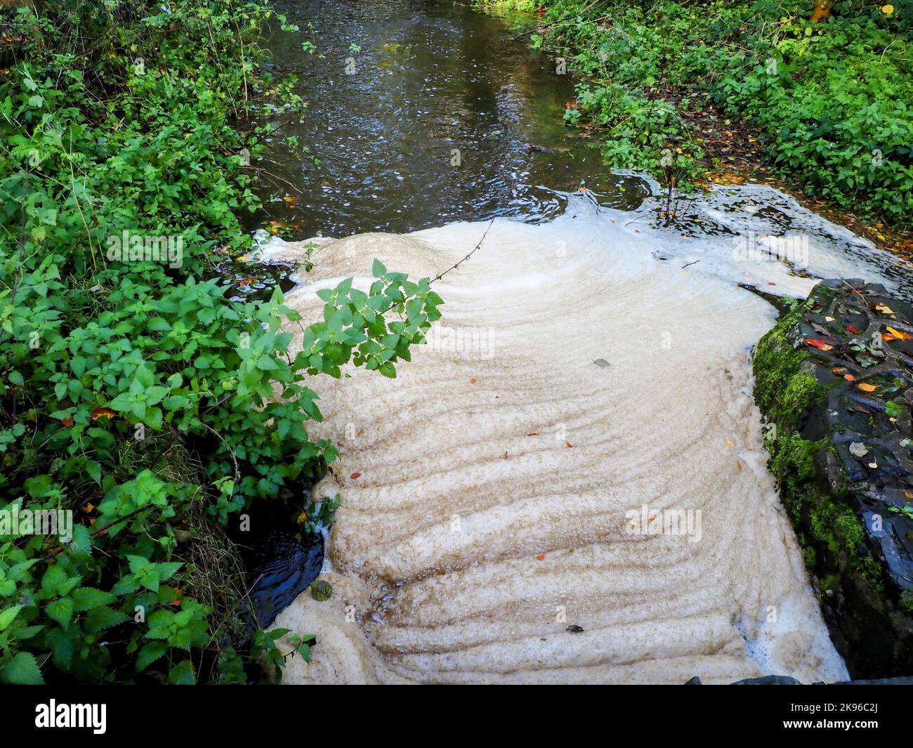 River with foam, Northern Ireland Stock Photo