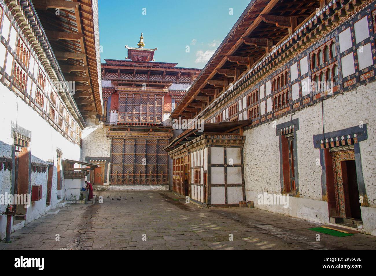 View of traditional architecture of Trongsa dzong inner courtyard in Central Bhutan the religious and administrative center of the province Stock Photo