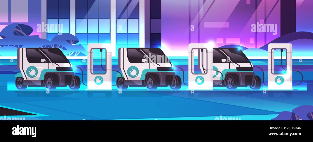 electric smart city cars charging battery vehicles at recharging power