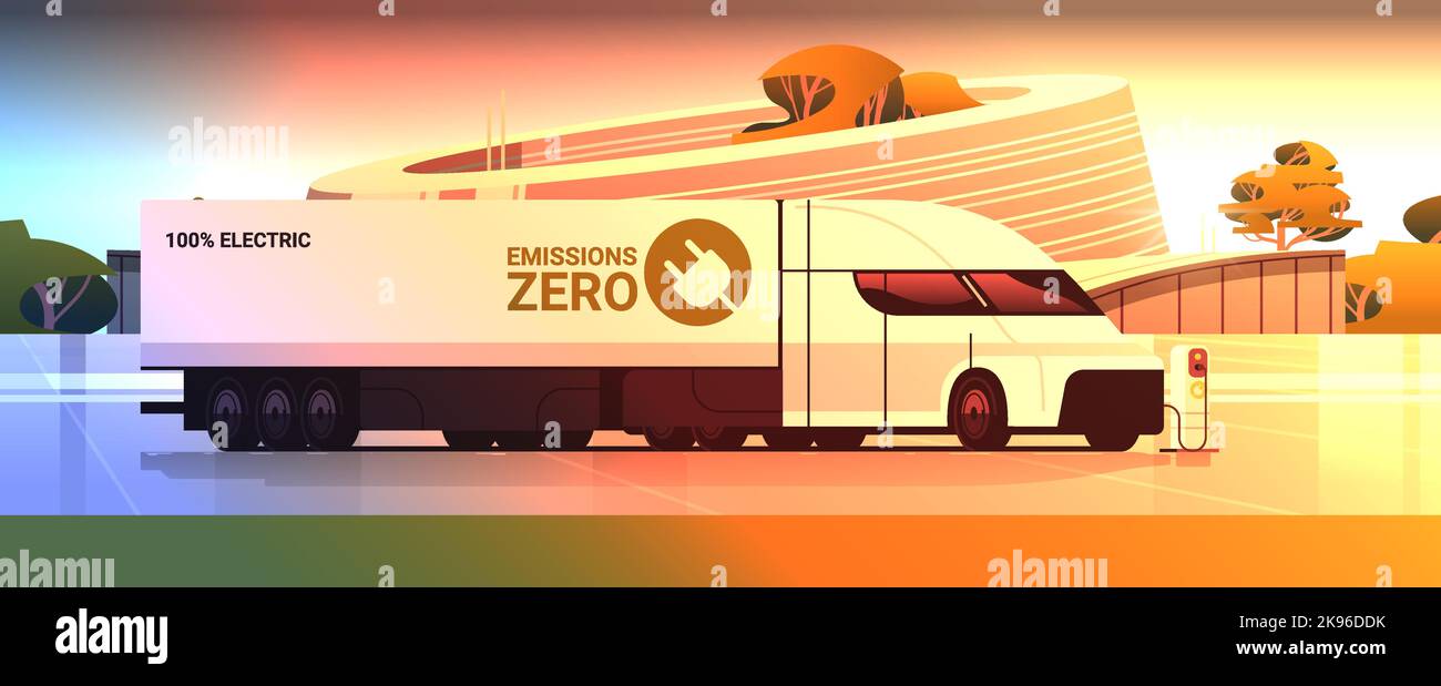 electric semitruck charging battery vehicle at recharging power