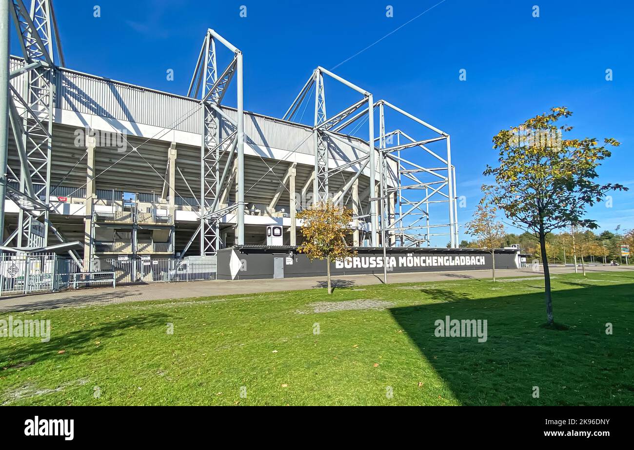 Mönchengladbach, Germany - October 9. 2022: Modern football stadium against blue sky in Borussia park Stock Photo