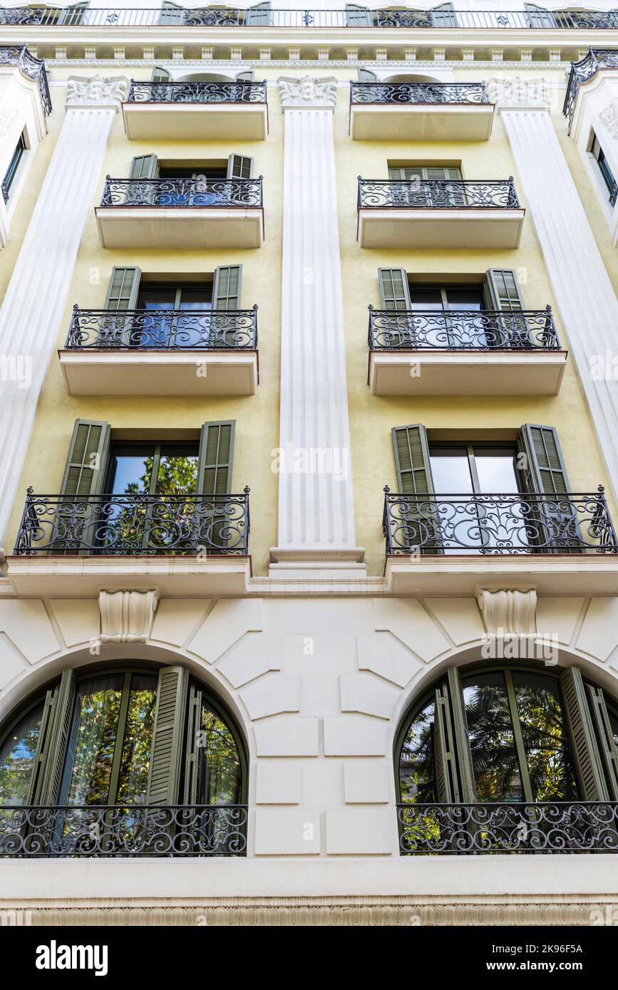 Facade of a classic residential building in Barcelona, Catalonia, Spain ...