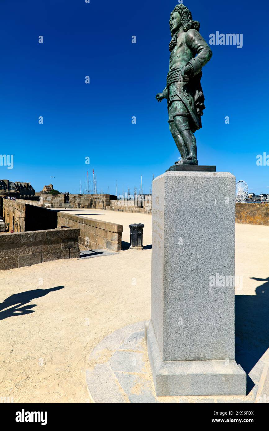 Saint Malo Brittany France. Statue of Bertrand-François Mahé de la Bourdonnais Stock Photo