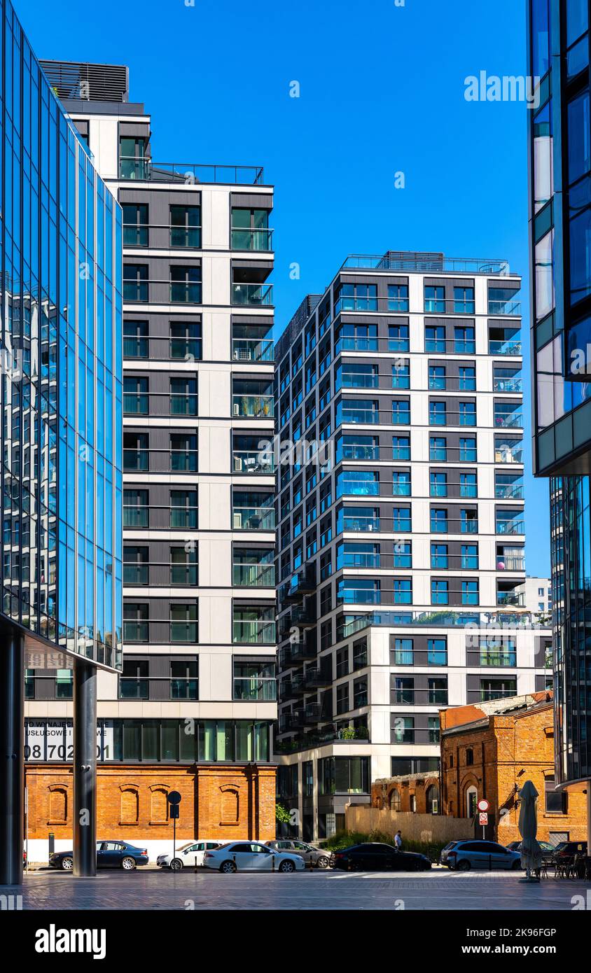 Warsaw, Poland July 3, 2022 Mennica Legacy Tower plaza inner yard by