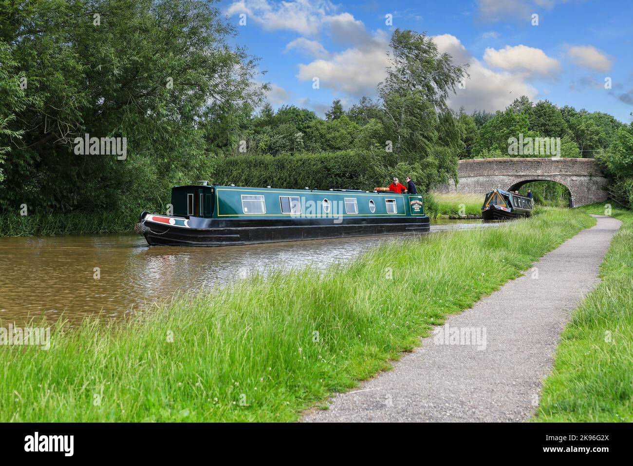 Two barges or narrowboats on the Shropshire Union Canal, Nantwich, Cheshire, England, UK Stock Photo