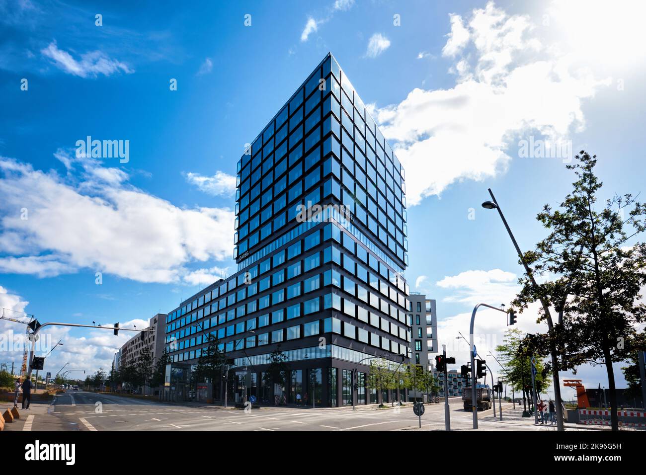 Hamburg, Germany Sept 2022 Garbe Campus tower with blue box windows