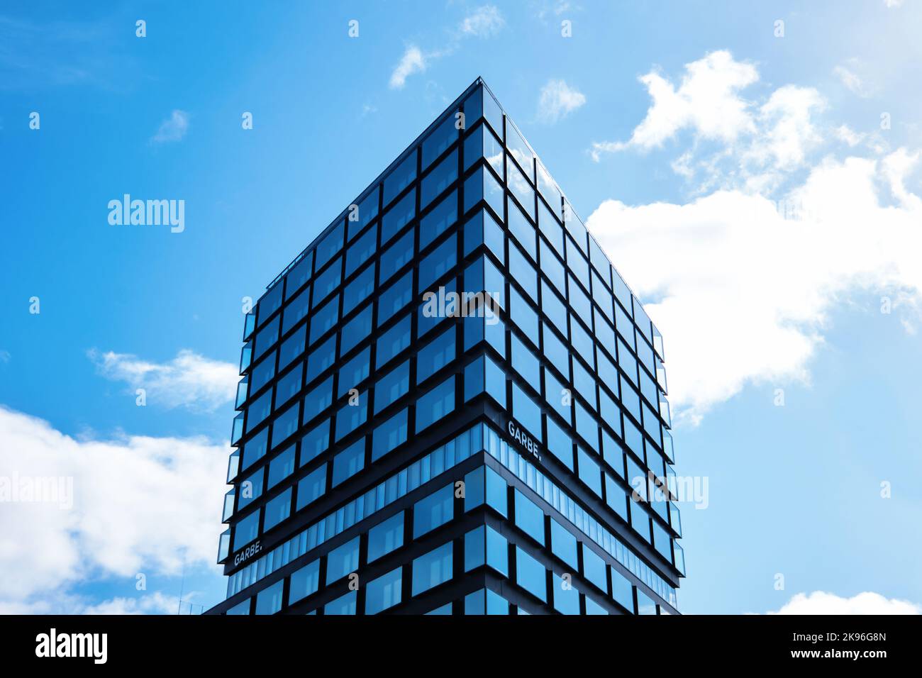 Hamburg, Germany Sept 2022 Garbe Campus tower with blue box windows