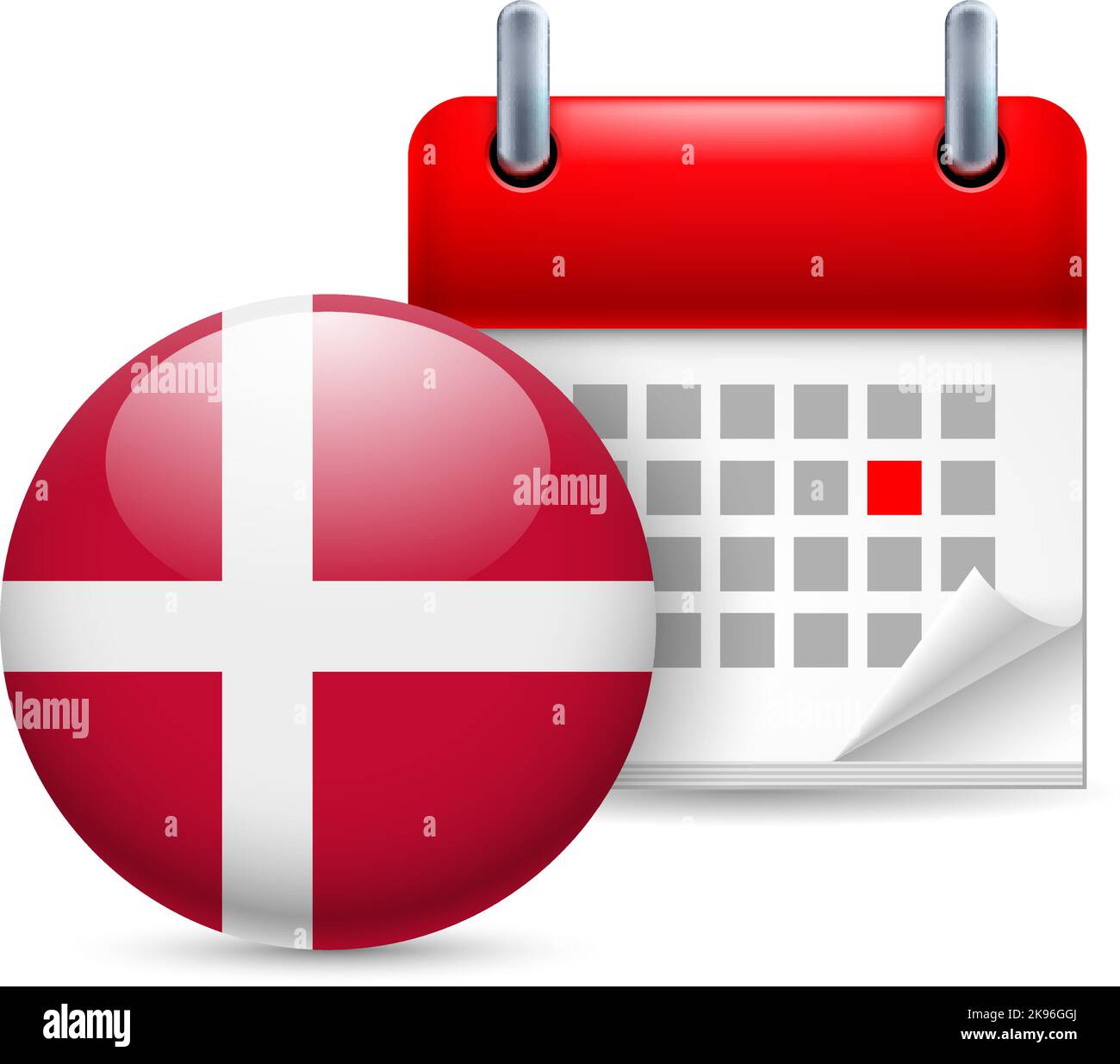 Calendar and round Danish flag icon. National holiday in Denmark Stock