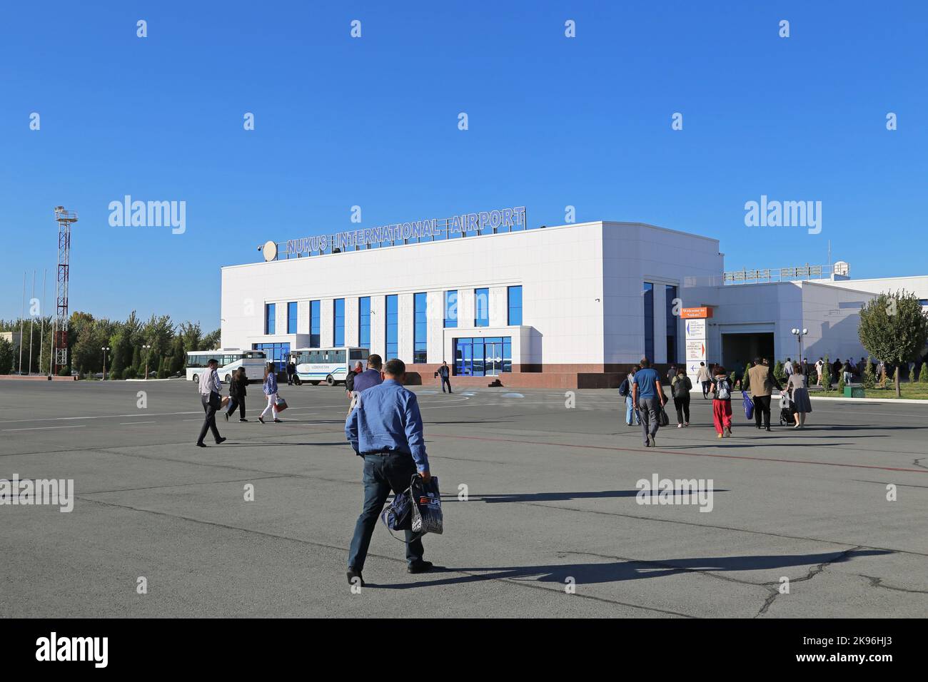 Arriving at Nukus International Airport, Karakalpakstan Autonomous Republic, Uzbekistan, Central Asia Stock Photo