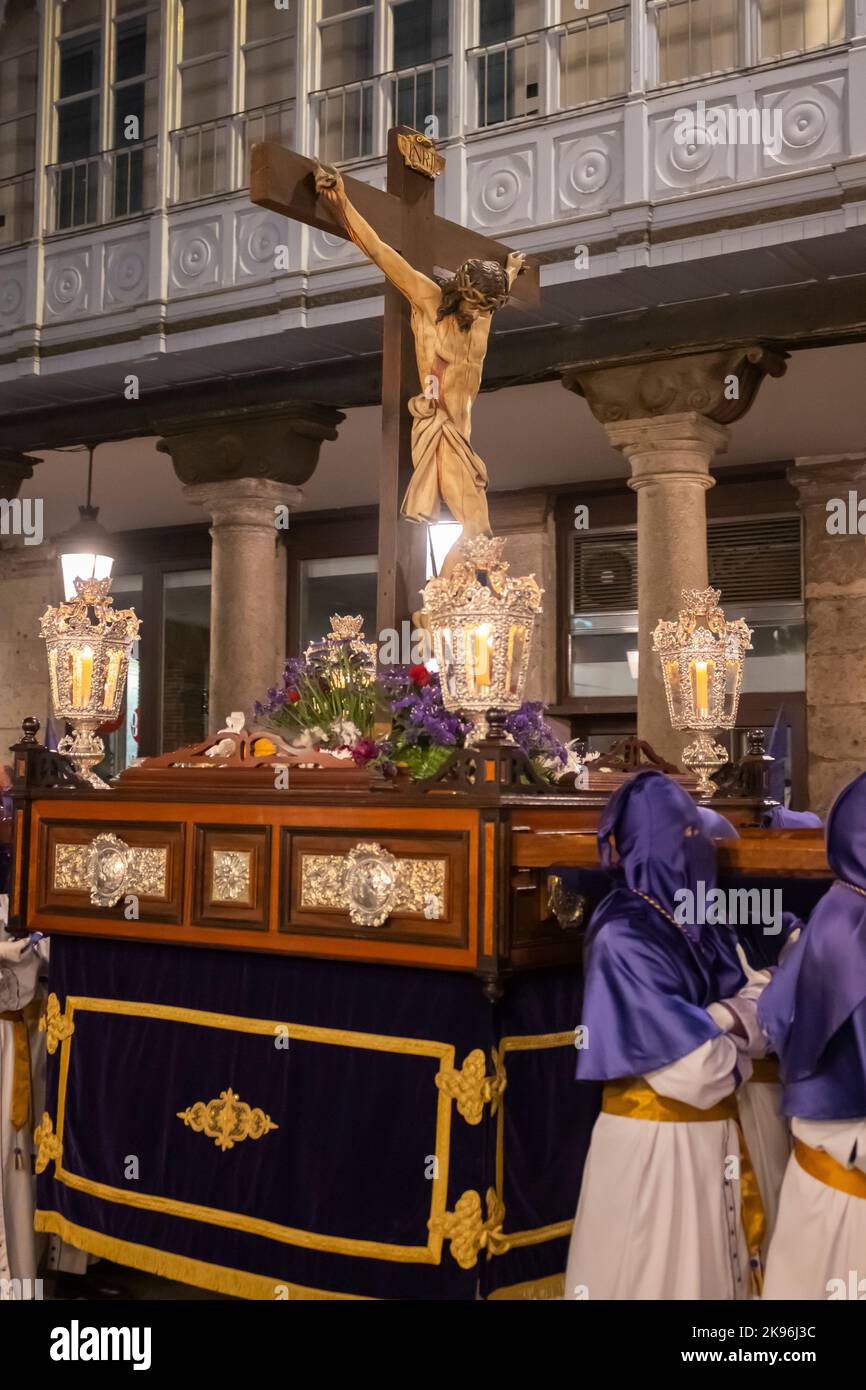 Holy Week Valladolid, holy Christ of consolation carried on his shoulders by his titular brotherhood Stock Photo
