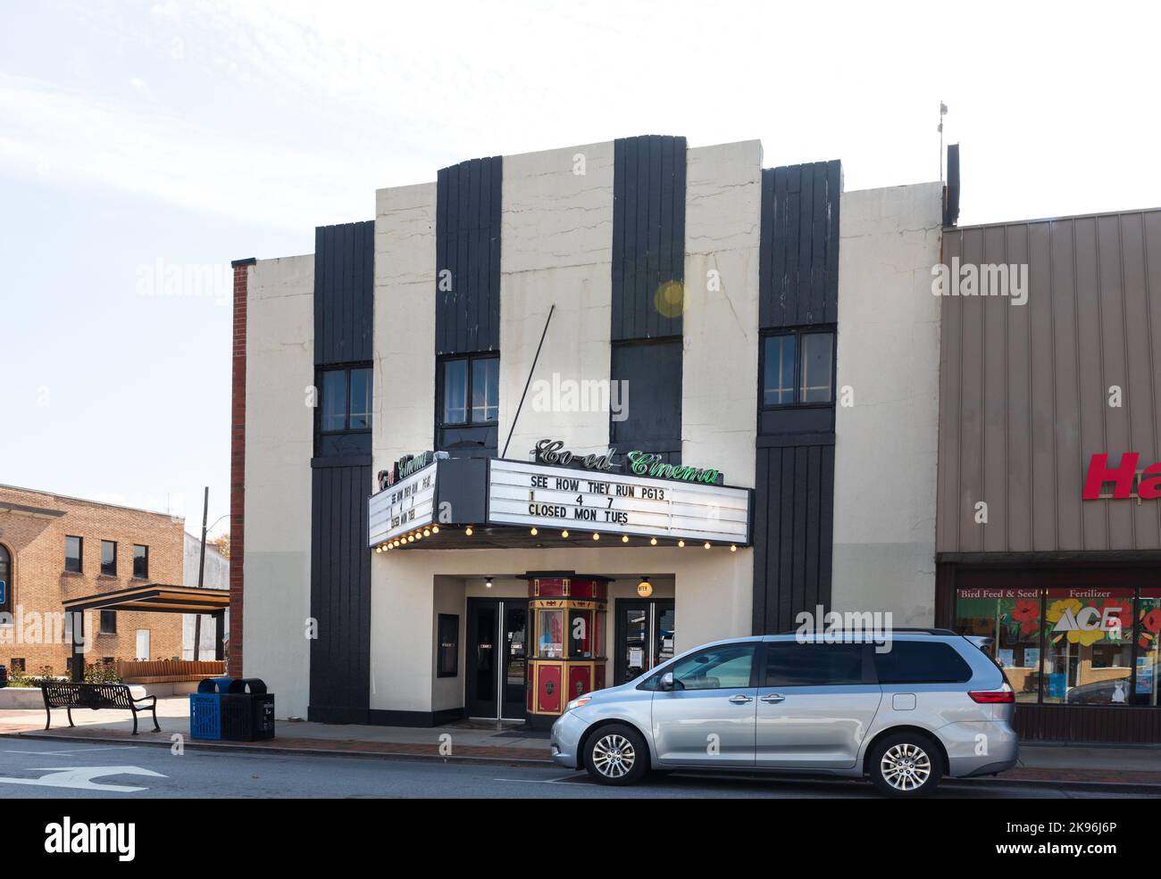 BREVARD, NORTH CAROLINA, USA9 OCTOBER 2022 The CoEd Cinema in downtown. Shows entrance and