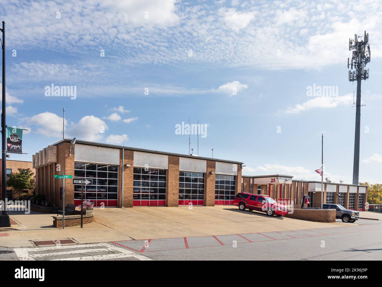 BREVARD, NORTH CAROLINA, USA9 OCTOBER 2022 Fire Department building and parking in downtown