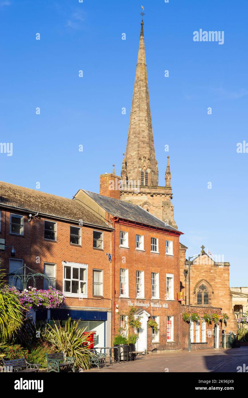 Hereford St Peter's Church spire and shops on St peters street High Town Hereford Herefordshire England UK GB Stock Photo
