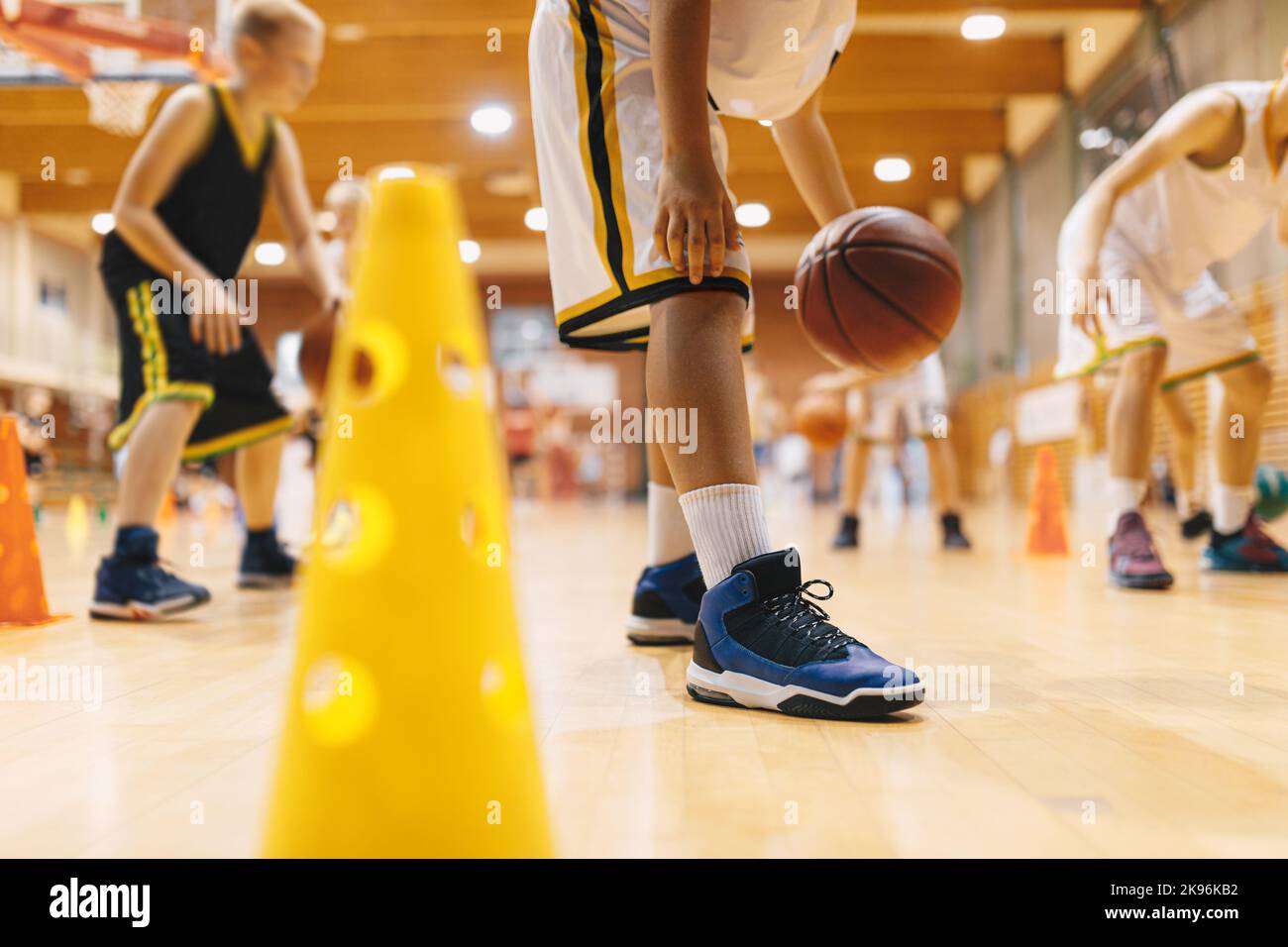 Basketball Training Trail Drill. Young Basketball Player on Practice