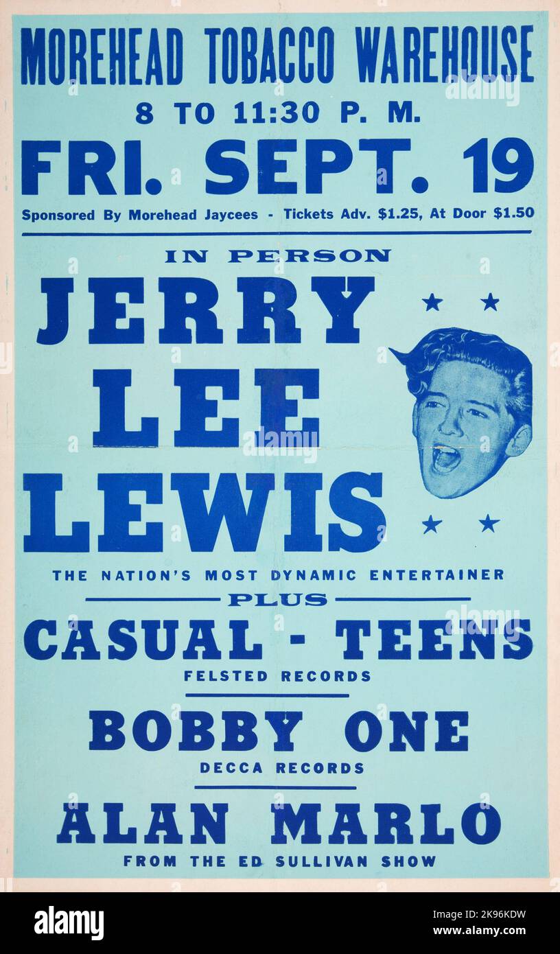 Jerry Lee Lewis 1958 Morehead, KY "Tobacco Warehouse" Concert Poster