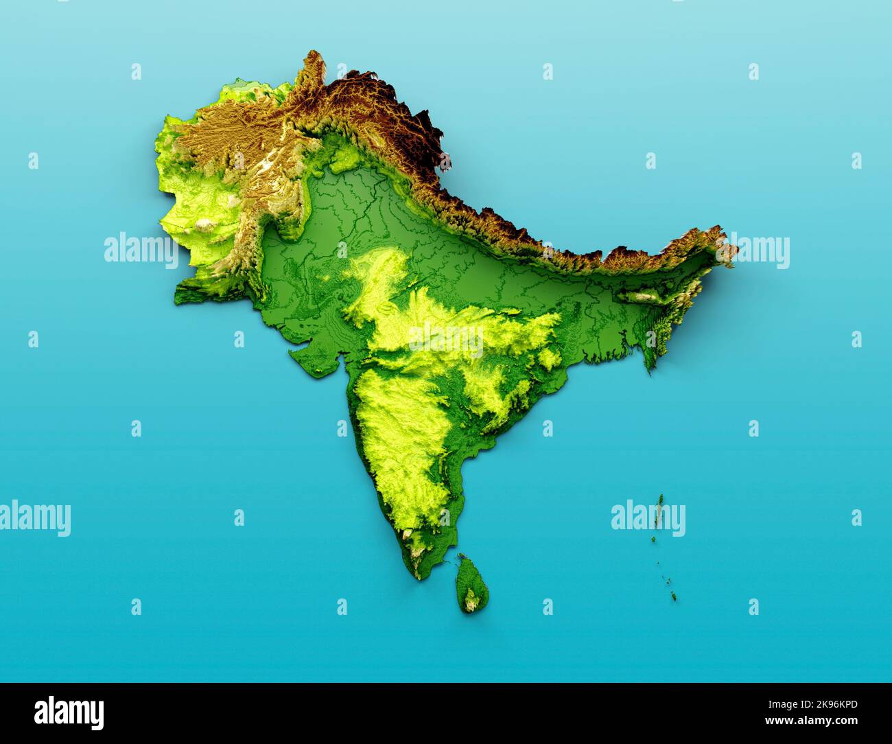 Subcontinent Map India, Pakistan, Nepal, Bhutan, Bangladesh, Sri Lanka, and the Maldives. 3d illustration Stock Photo
