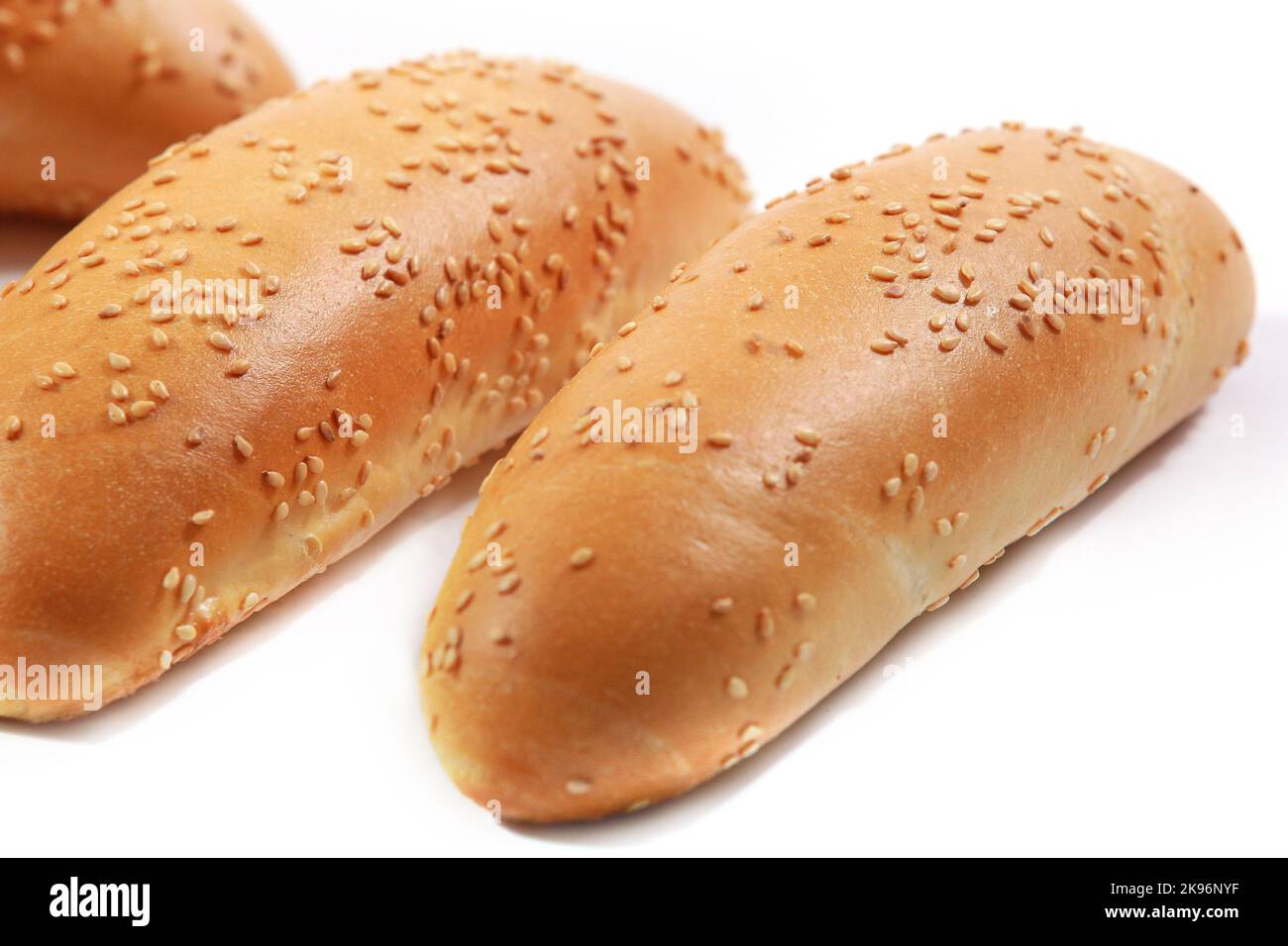Bread baguettes with sesame seeds isolated on white background, white ...