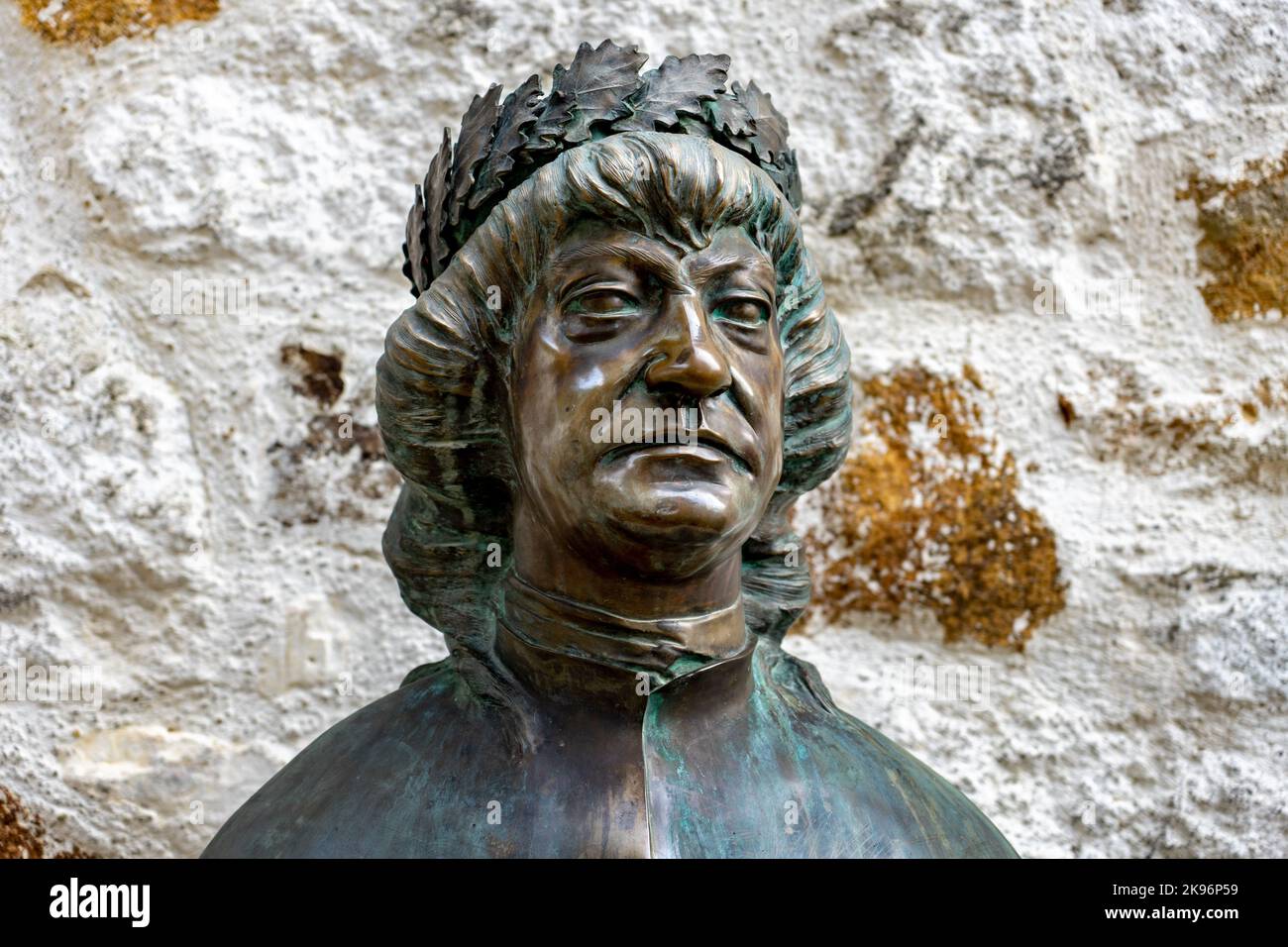 close up head portrait of hunyadi matyas matthias corvinus in Visegrad Stock Photo