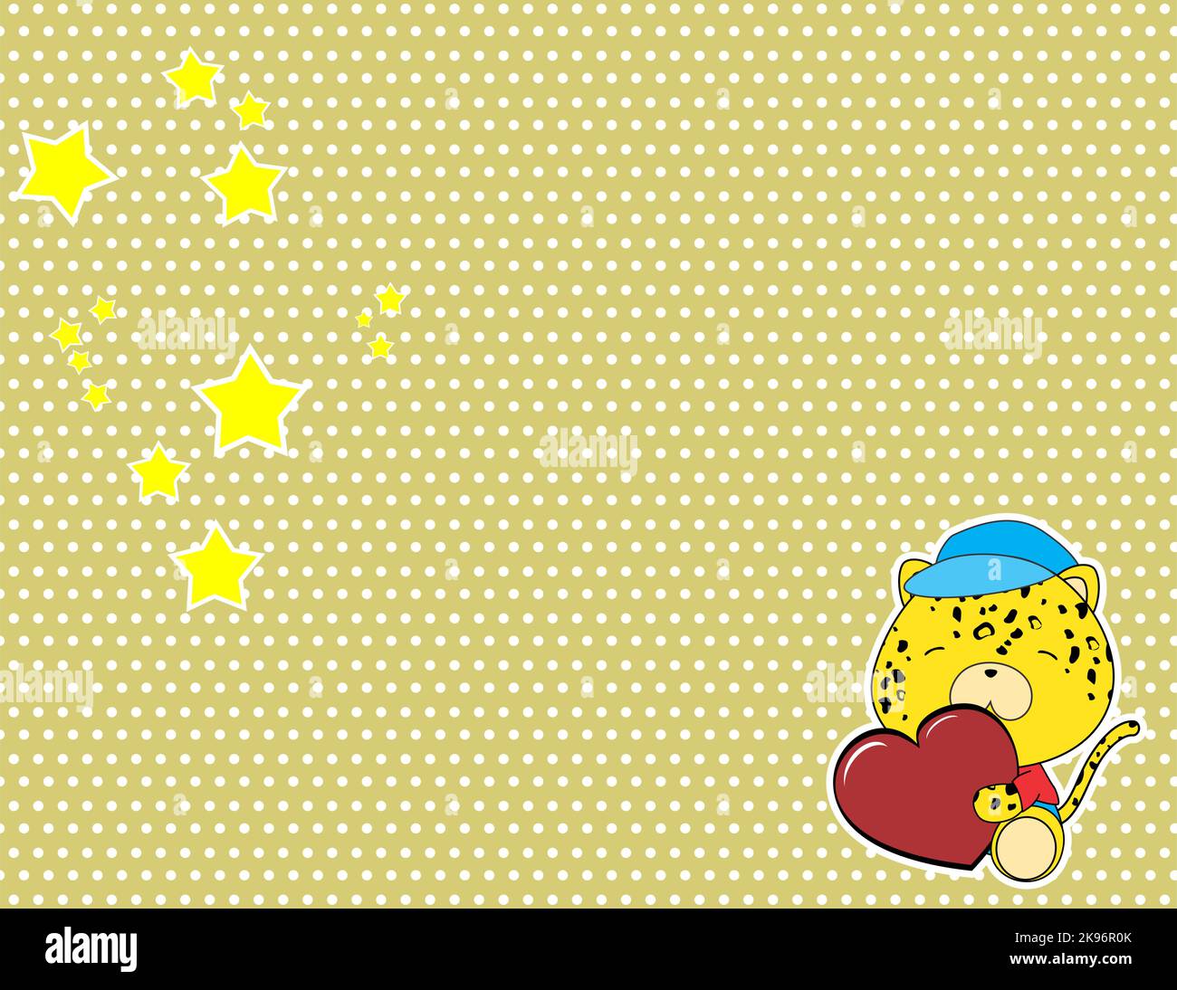sitting baby leopard cartoon holding cute red heart sticker background