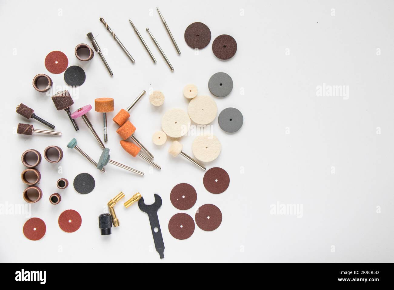 Dremel rotary kit, dremel heads, instrument for handwork on white ...