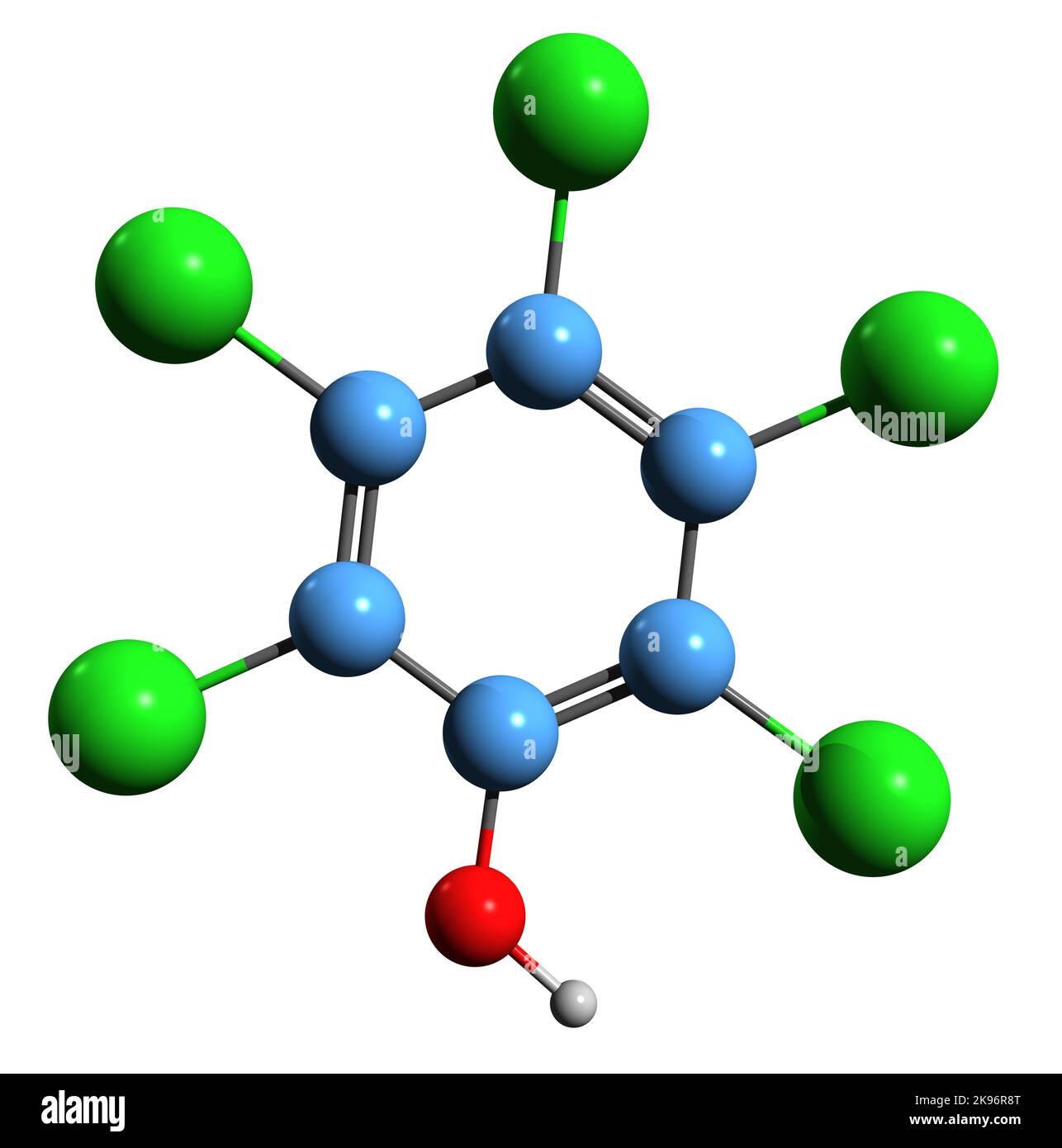3D image of Pentachlorophenol skeletal formula - molecular chemical ...