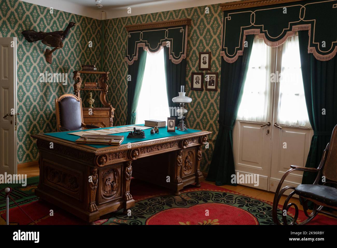 Chudovo, Russia - October 08, 2022: House-museum of the poet N.A. Nekrasov. Interior of the writer's office, work desk Stock Photo