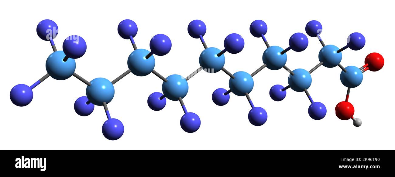 3D image of Perfluorodecanoic acid skeletal formula - molecular ...