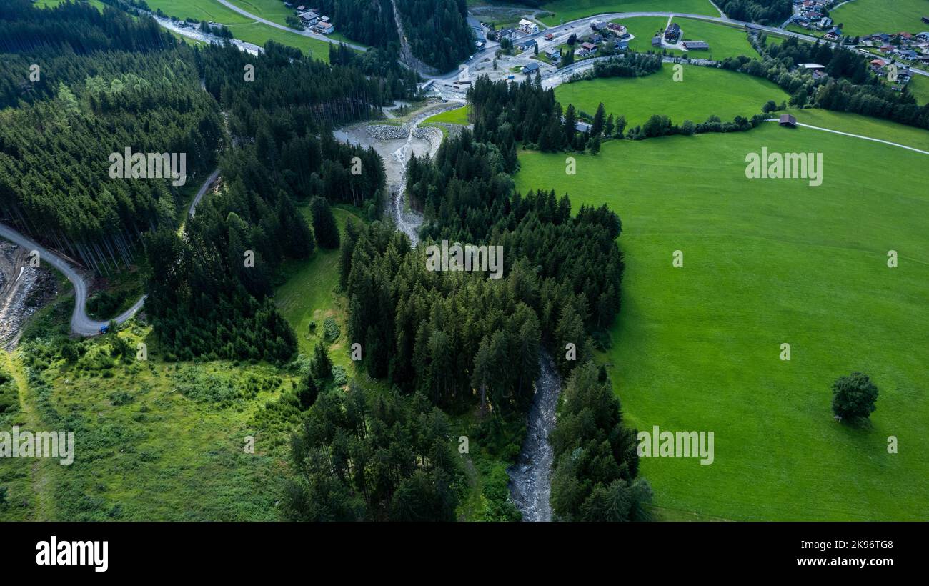 An aerial view of the green mountains in Salzburg Stock Photo - Alamy