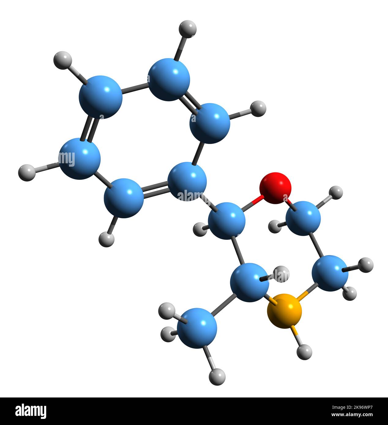3D image of Phenmetrazine skeletal formula - molecular chemical structure of stimulant drug isolated on white background Stock Photo