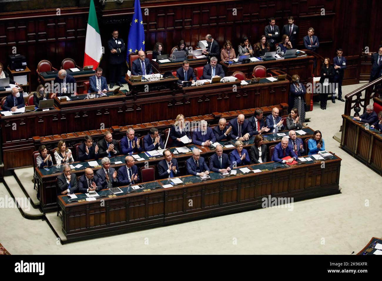 Italy, Rome, October 25, 2022 : Giorgia Meloni, new President of the Council of Ministers, during her trust speech to the Chamber of Deputies.   Photo Stock Photo