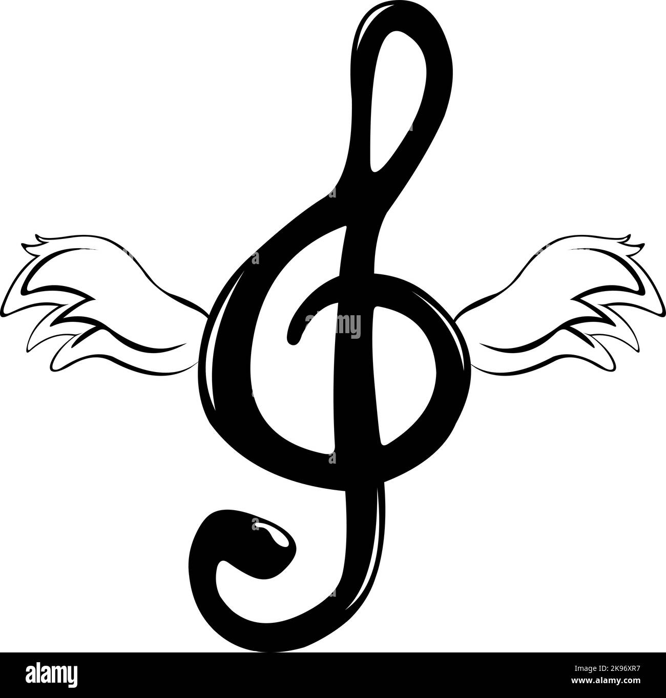 Vector illustration of musical note treble clef with wings Stock Vector