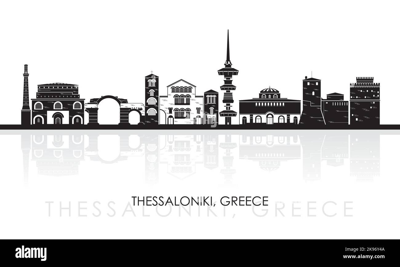 Silhouette Skyline panorama of city of Thessaloniki, Greece - vector illustration Stock Vector