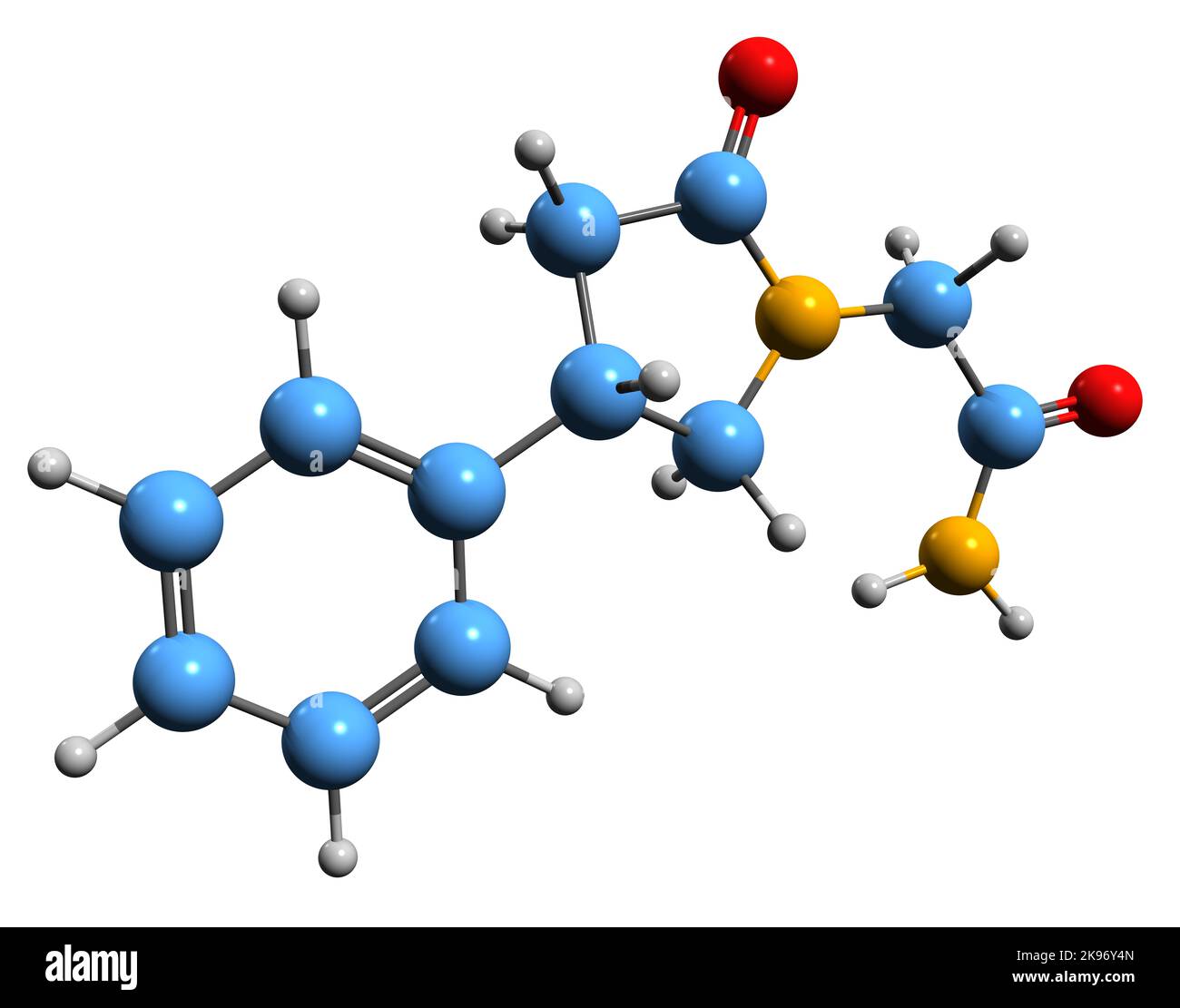 3D image of Phenylpiracetam skeletal formula - molecular chemical structure of fonturacetam isolated on white background Stock Photo