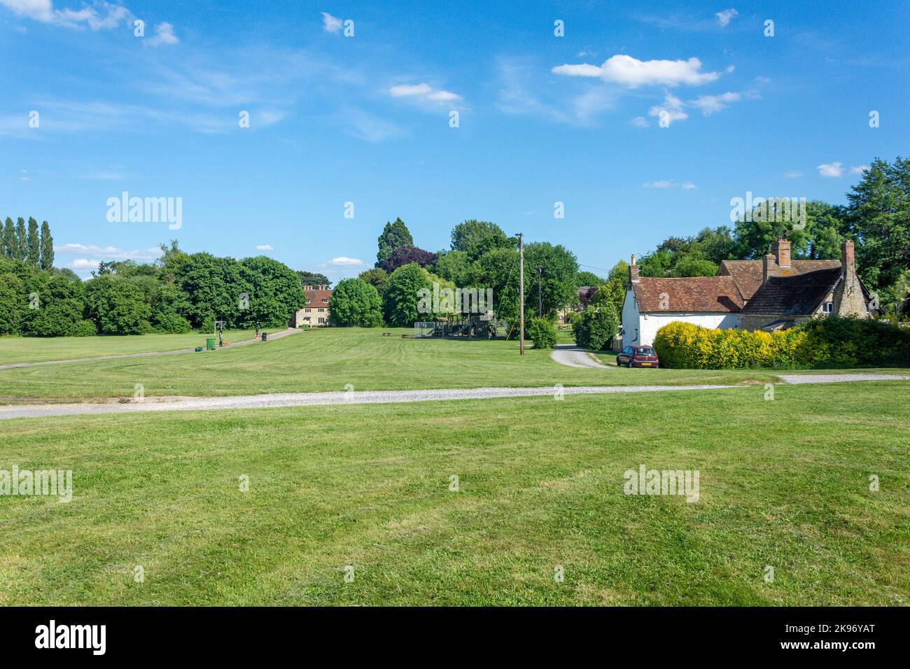 Houses on Stadhampton Recreation Ground, Milton Road, Stadhampton, Oxfordshire, England, United Kingdom Stock Photo
