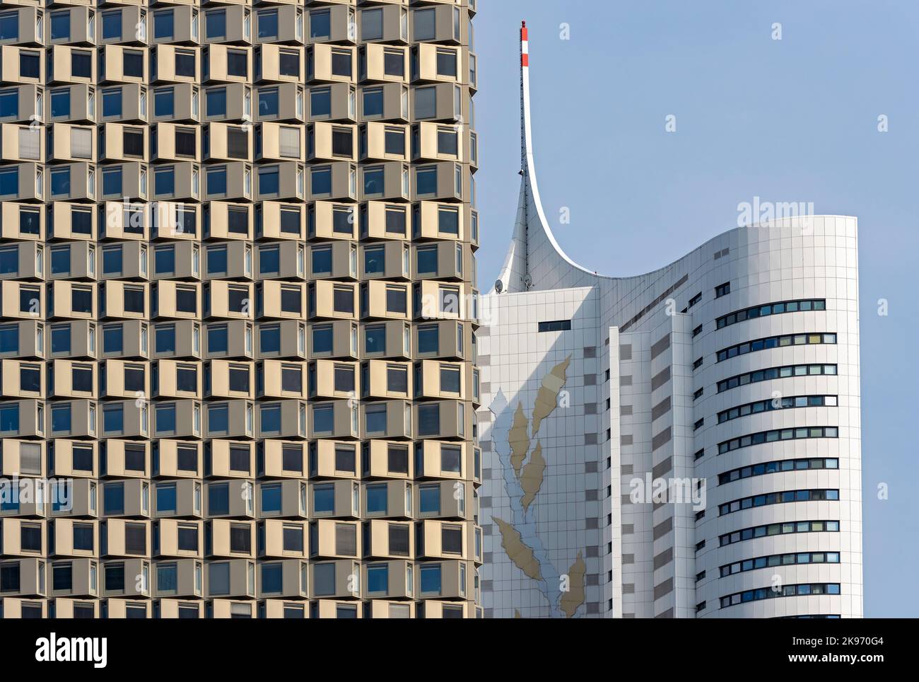 District Living and Hochhaus Neue Donau buildings, Vienna Donau City, Wien, Austria Stock Photo