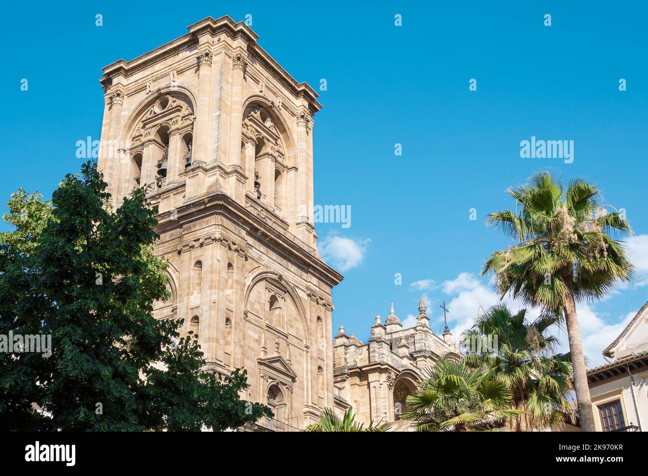 Campanario de la basÃlica catedral de Granada de estilo renacimiento y barroco siglo XVI, EspaÃ±a Stock Photo
