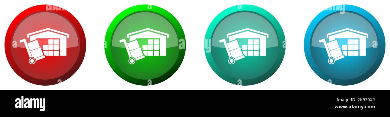 Warehouse and shipping barrow, delivery, freight concept round glossy ...