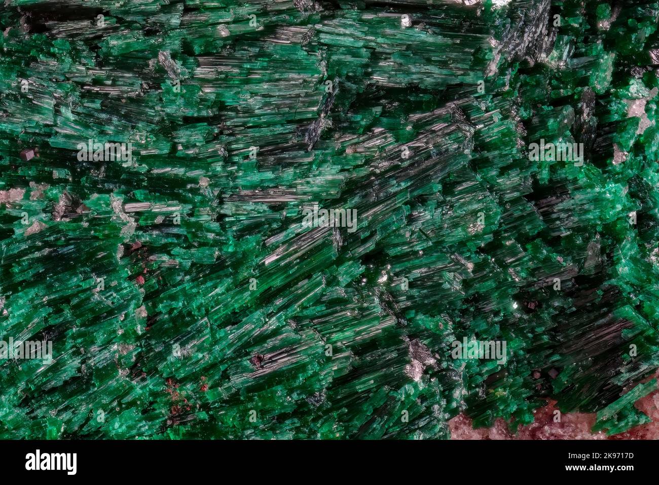 Brochantite 2x, Bisbee Co., Arizona Brochantite is a sulfate mineral, one of a number of cupric sulfates. Stock Photo
